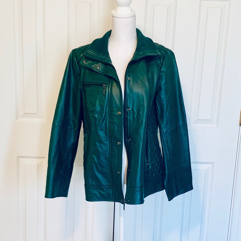 Jessica London Emerald Leather Bomber Jacket